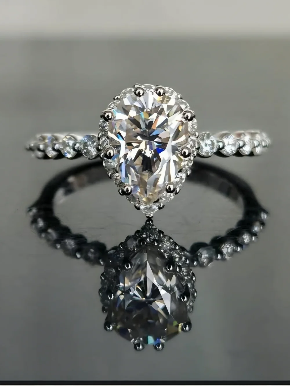 3ct Pear Shaped Halo Ring - 9.5